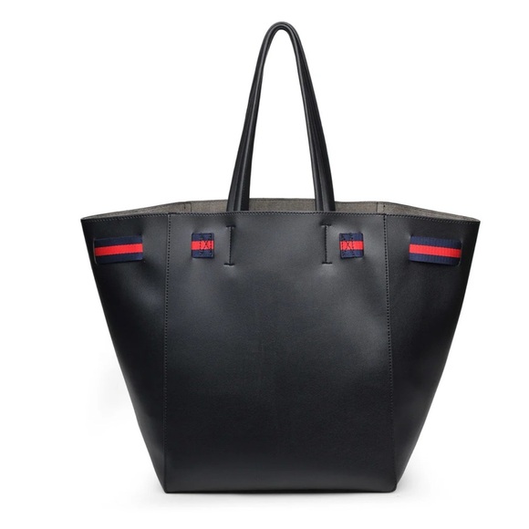 Modern Lux Black Tote with Red and Blue Stripes - Picture 2 of 9